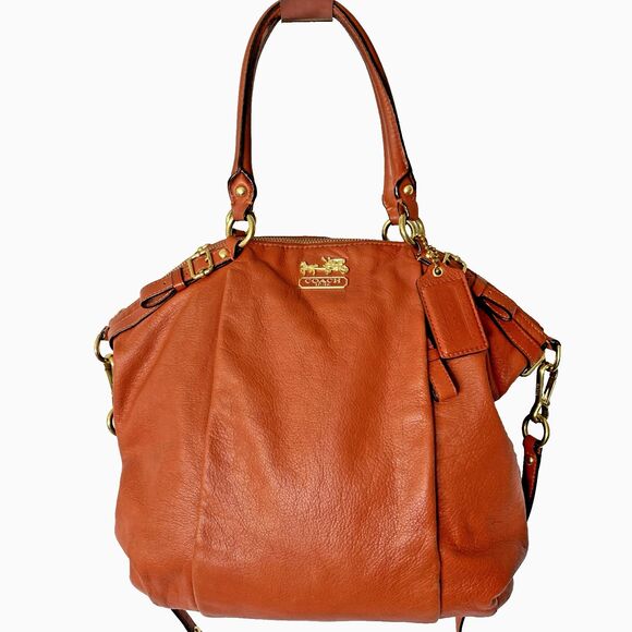 Coach Madison Lindsey 18641 Orange Convertible Leather Shoulder Satchel - Picture 1 of 16